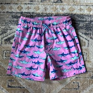 Kids Swim Shorts with Shark Print - Pink and Blue